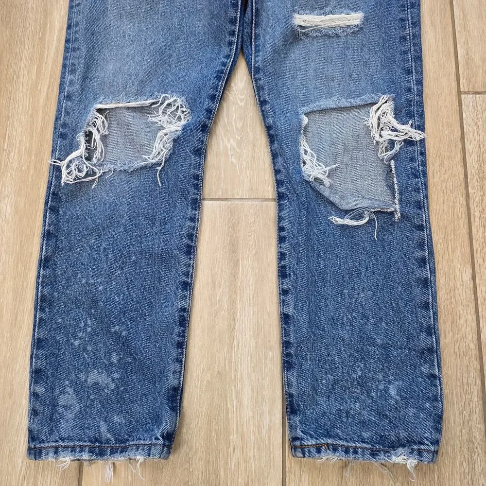 Levi's 501 Jeans Womens 27x26 Distressed Crop Button Fly Straight Leg Blue - Picture 5 of 16